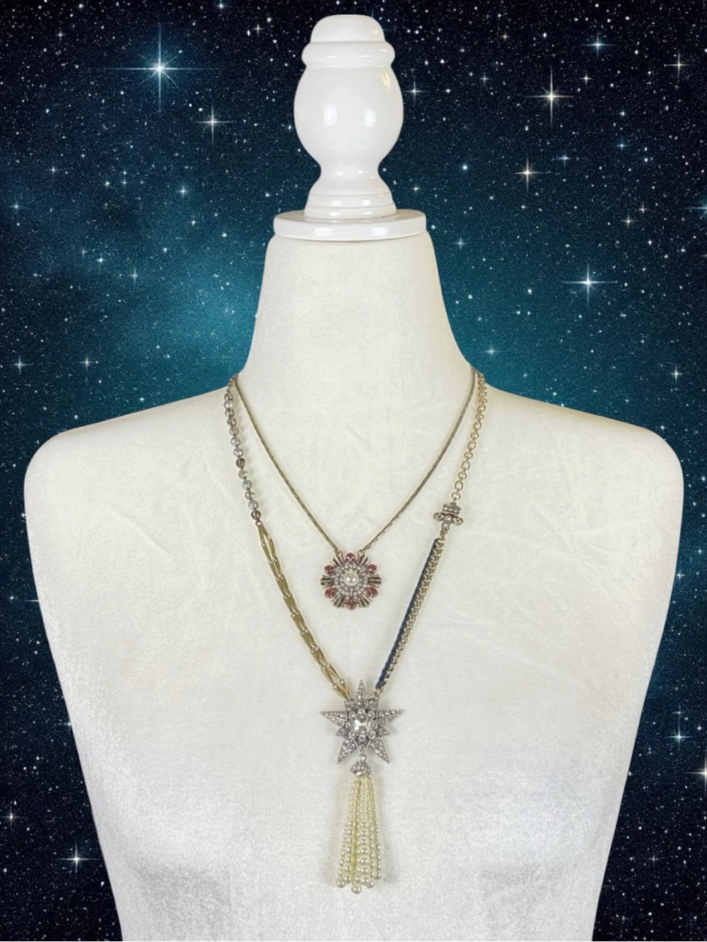 Chloe + Isabel Necklace Gold Celestial Star Pearl Tassel Glam Whimsigoth Boho OS